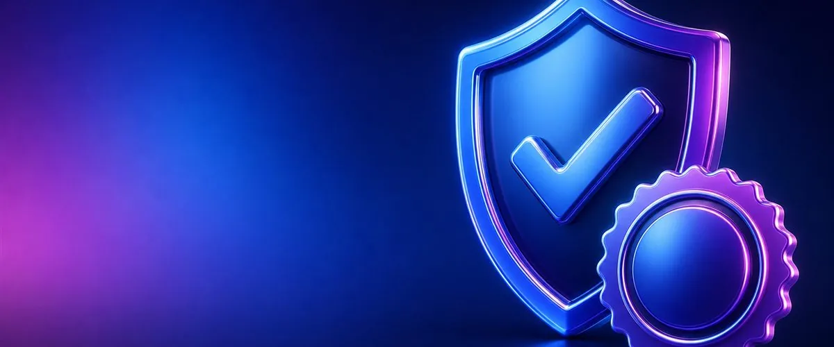 Escudo con marca de verificación y sello oficial